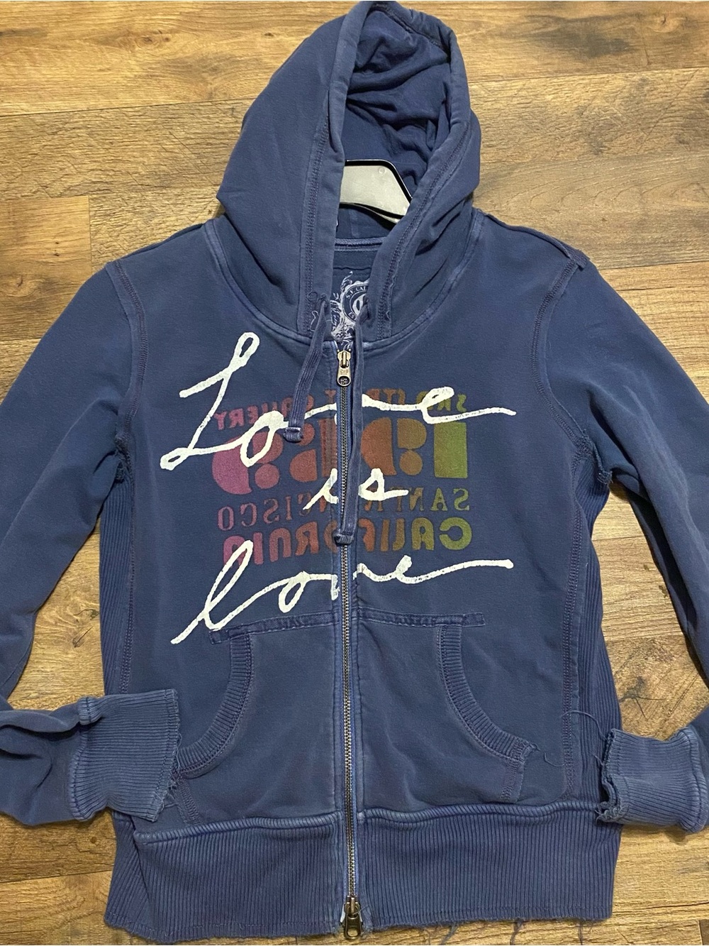 GAP Navy Zip Hoodie with Multicolor Front Script